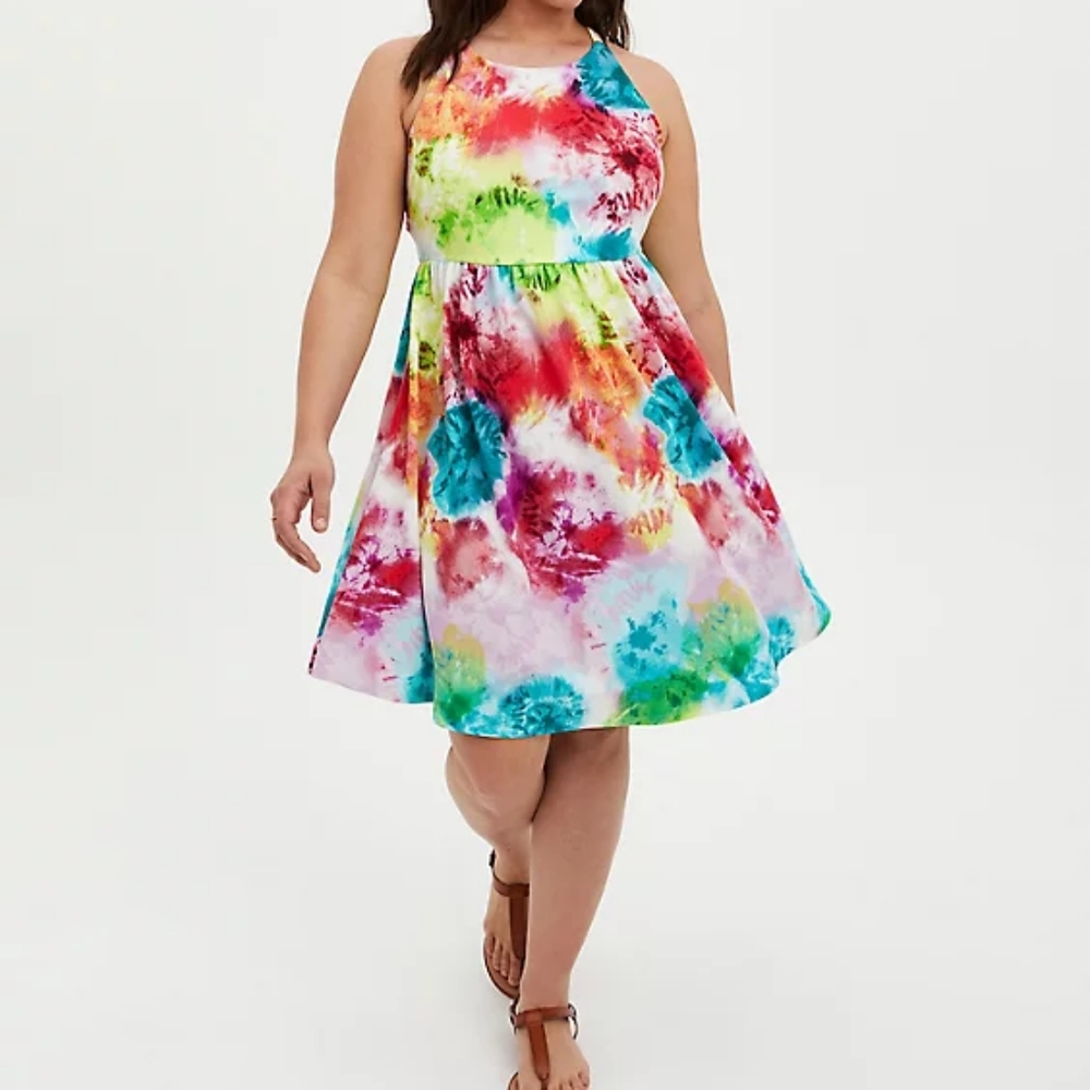 Torrid Textured Skater Multi Tie Dye Midi Fit Flare Dress Size 2X 18/20